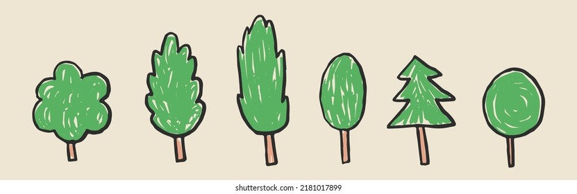 Hand Drawing and Painting Tree Set