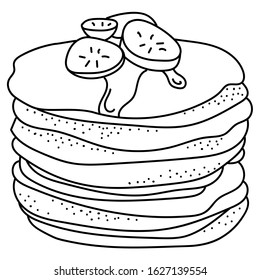 Hand drawing pancakes; black and white vector illustration; tasty doodle food for stickers, posters, web design. 