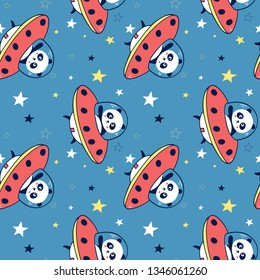 Hand drawing panda pattern and space illustration vector.