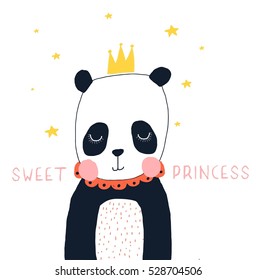 Hand drawing panda print design. Vector illustration design for fashion fabrics, textile graphics, prints.