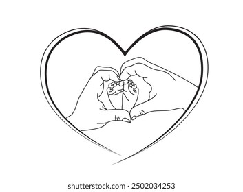 hand drawing of parents and children, Line art of mother, father and baby hands. Family Love