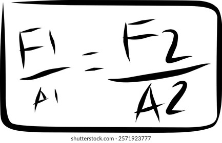 Hand drawing of Pascal's law physics formula