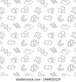 Hand drawing pasta pattern. Sketch Italian macaroni vector background. 
