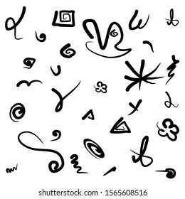 Hand drawing pattern. Abstract symbols and signs set. Vector Illustration