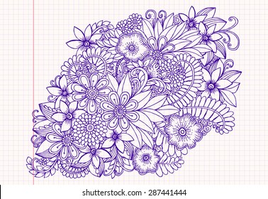 Hand drawing pattern. Floral doodle. Vector flowers