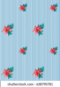 hand drawing pattern hibiscus and striped seamless blue pattern