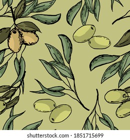 Hand drawing pattern of olive tree leaves.