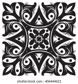 Hand drawing pattern for tile in black and white colors. Italian majolica style. Vector illustration. The best for your design, textiles, posters
