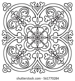 Hand drawing pattern for tile in black and white colors. Italian majolica style. Vector illustration. The best for your design, textiles, posters