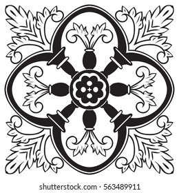 Hand drawing pattern for tile in black and white colors. Italian majolica style. Vector illustration. The best for your design, textiles, posters