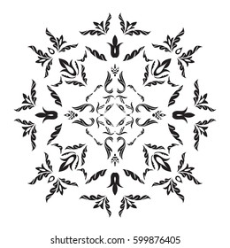 Hand drawing pattern for tile in black and white. Floral square stencil. Italian majolica style Vector illustration. Isolated background. Best for your design, textiles, posters