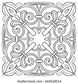 Hand drawing pattern for tile in black and white colors. Italian majolica style. Vector illustration. The best for your design, textiles, posters