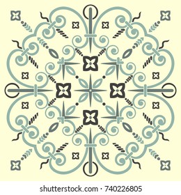 Hand drawing pattern for tile in black and white colors. Isolated on background Italian majolica style. Vector illustration. The best for your design, textiles, posters