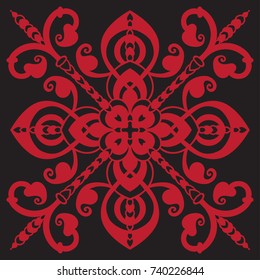 Hand drawing pattern for tile in black and red colors. Isolated on background Italian majolica style. Vector illustration. The best for your design, textiles, posters