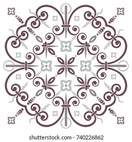 Hand drawing pattern for tile in black and white colors. Isolated on background Italian majolica style. Vector illustration. The best for your design, textiles, posters