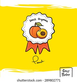 Hand drawing peach with banner logo vector.