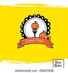 Hand drawing peach with banner logo vector.