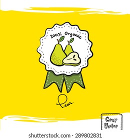 Hand drawing pear with banner logo vector.