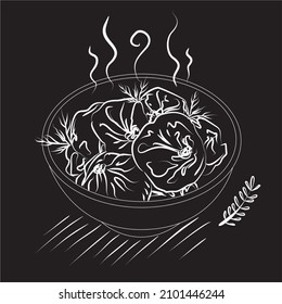 Hand drawing pelmeni in the cup