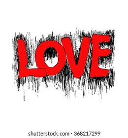 Hand drawing pen on  lettering love. Vector illustration