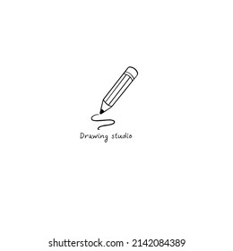 Hand drawing pencil logo for studio. Black and white logo doodle style.