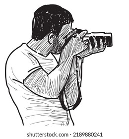 Hand drawing of photographer taking picture on camera