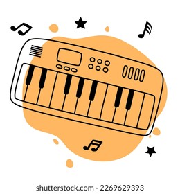 hand drawing of piano keyboard and musical notes vector illustration.