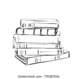 Hand Drawing A Pile Of Books. Sketching