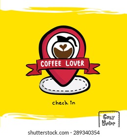 Hand drawing pin map with coffee pot logo vector.