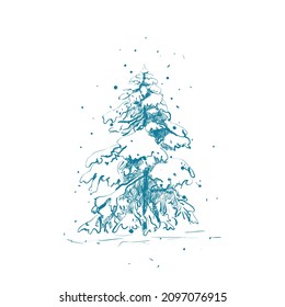 Hand drawing pine. Spruce tree sketch. Vector illustration