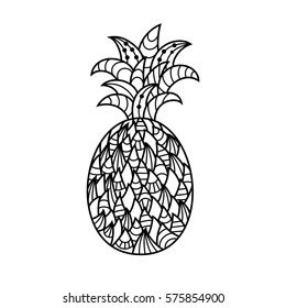 Hand drawing of a pineapple in the style of zentangle, doodling. Vector illustration