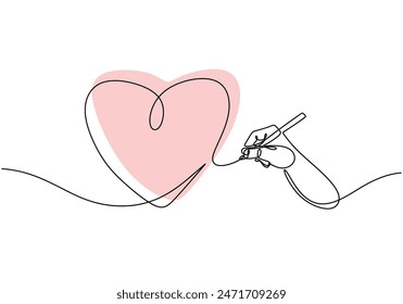 Hand drawing pink love heart symbol with pen continuous line drawing. Vector illustration in minimalist design hand drawn.