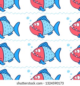 Hand drawing piranha fish pattern illustration vector.  Print design for summer.
