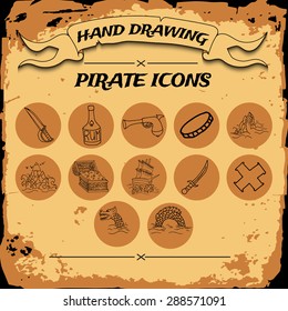 Hand drawing pirate icon set