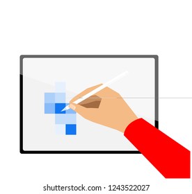 Hand Drawing Pixels on New Tablet. Professional Illustration. Vectoral or Pixel Art
