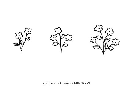 Hand drawing plants wild flowers doodle black vector illustration