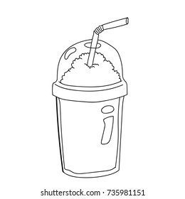 Hand drawing of Plastic Bottle for Coffee Cartoon, isolated on white background. Black and White simple line Vector Illustration for Coloring Book - Line Drawn Vector