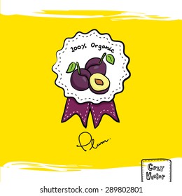 Hand drawing plum with banner logo vector.