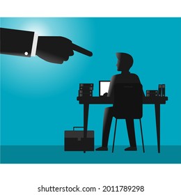 hand drawing pointing to a sitting businessman