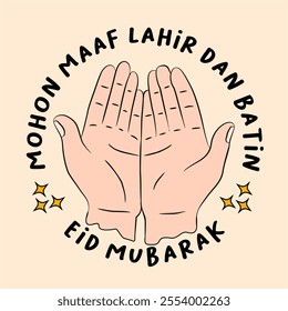 A hand drawing poster of a forgiveness hand gesture Eid Mubarak season. Eid Mubarak sticker. Ramadan Kareem. Ramadan Mubarak. Greetings Card.