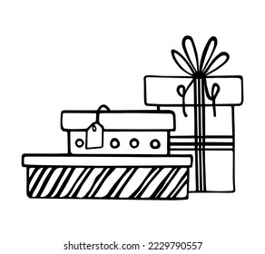 Hand drawing present box concept. Vector illustration with ribbon. Vector illustration on a white background.