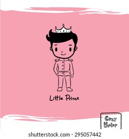 Hand Drawing prince and crown cartoon vector 