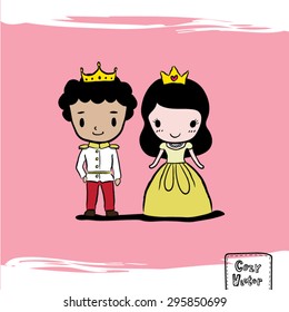 Hand Drawing prince   princess character cartoon vector 
