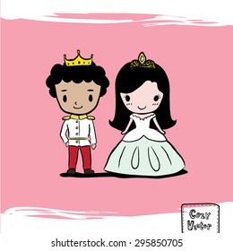 Hand Drawing prince   princess character cartoon vector 