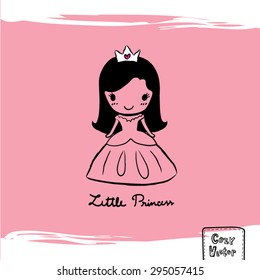 Hand Drawing princess and crown cartoon vector 