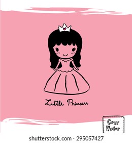 Hand Drawing princess and crown cartoon vector 