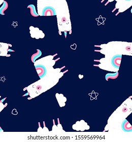 Hand drawing print design. Llama seamless pattern vector illustration .