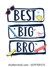 Hand drawing print design. Skateboard and slogans vector illustration.	