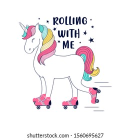 Hand drawing print design. Unicorn and slogan vector illustration .