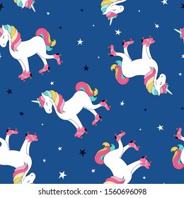 Hand drawing print design. Unicorn and slogan stars vector illustration .